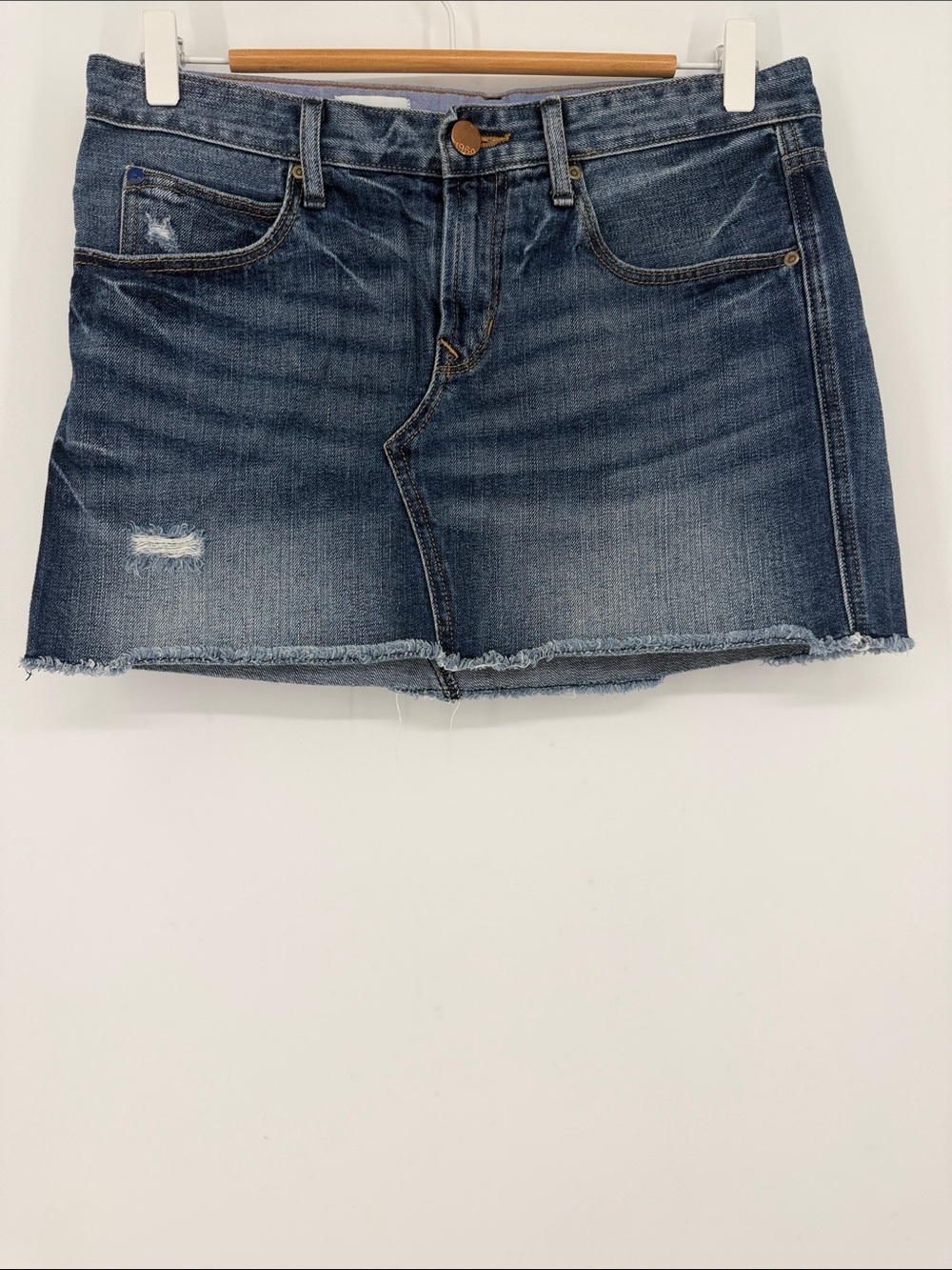 Vintage GAP Denim Mini Skirt 26 Y2K Distressed Raw Hem Low Rise 2003